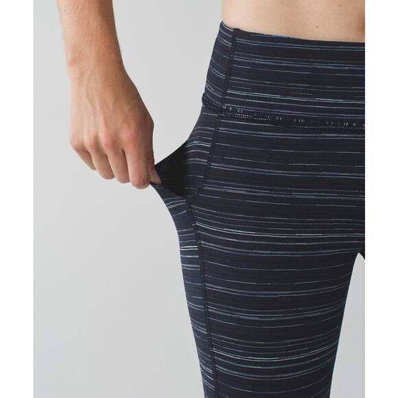 LULULEMON Pace Rival Crop 22" Size 4 Cyber Stripe Naval Blue Black - Picture 3 of 11